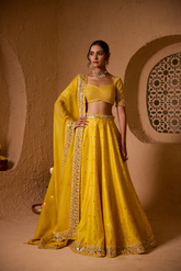 Phool Sunflower  yellow Silk Chanderi lehenga